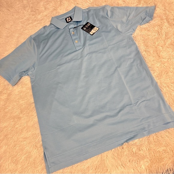 Men's FootJoy Dri Release light blue striped Golf Polo Medium NWT - Picture 7 of 13